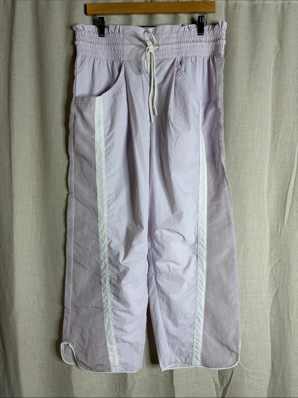 Free People Lavender Wide-Leg Track Pants with White Trim